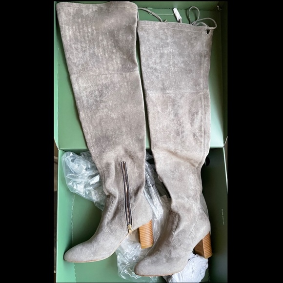ANTHROPOLOGIE 6 Grey Stretch Suede OTK Over the knee BOOTS - Picture 5 of 10